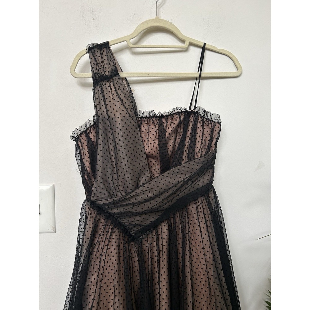 NWT Anthropologie Tulle Dot Maxi Dress One Shoulder Black Nude Size 0 MRSP $220 - Picture 4 of 12